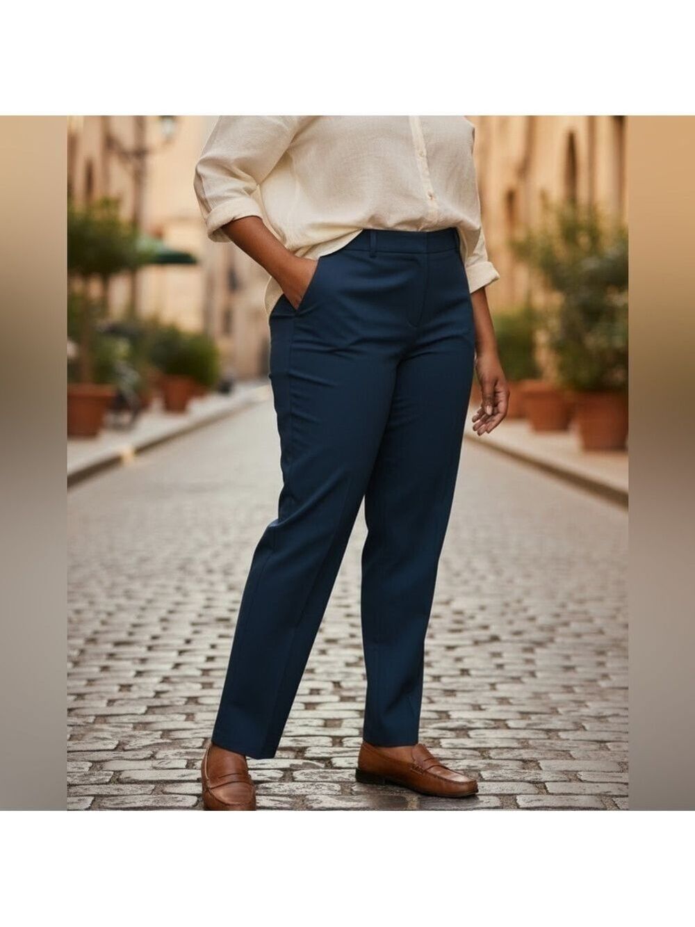 TALBOTS NAVY HERITAGE CLASSIC STRAIGHT LEG PANTS COTTON BLEND CASUAL PLUS SZ 14